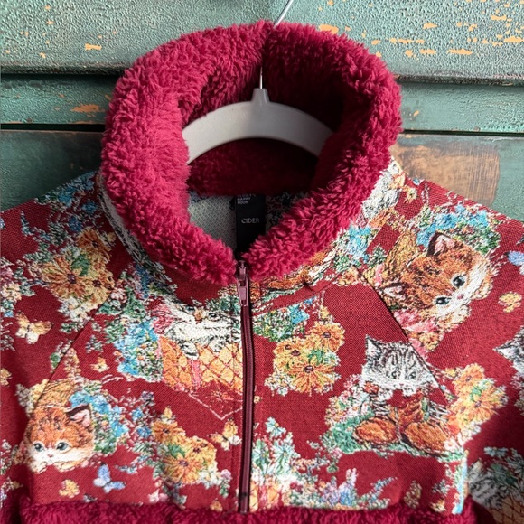 Cider Fleece Collar Floral Cat Knotted Sweatshirt - Picture 3 of 14